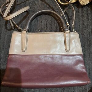 Coach Leather Satchel - maroon and light purple/gray